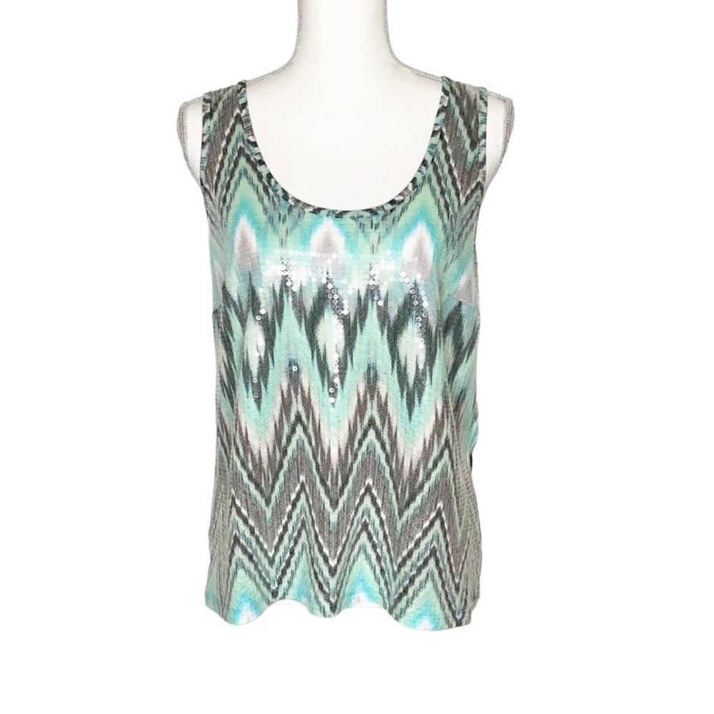 INC International Concepts Turquoise Gray Sequin Tank Top Medium